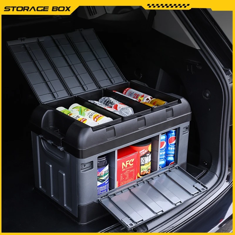 Car Trunk Storage Box with Compartment Divider, Folding Camping Organizer, Large Sturdy Durable for Outdoor Use Picnic & Travel