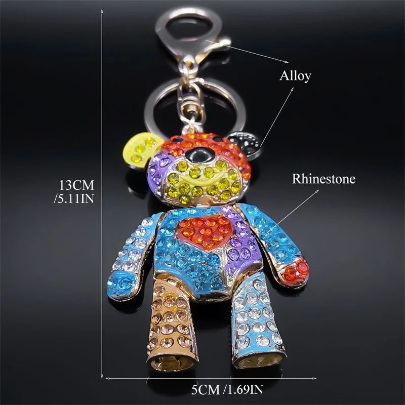 Kawai doce colorido cheio de cristal grande urso chaveiro liga strass moda saco acessórios chaveiro jóias presente por atacado