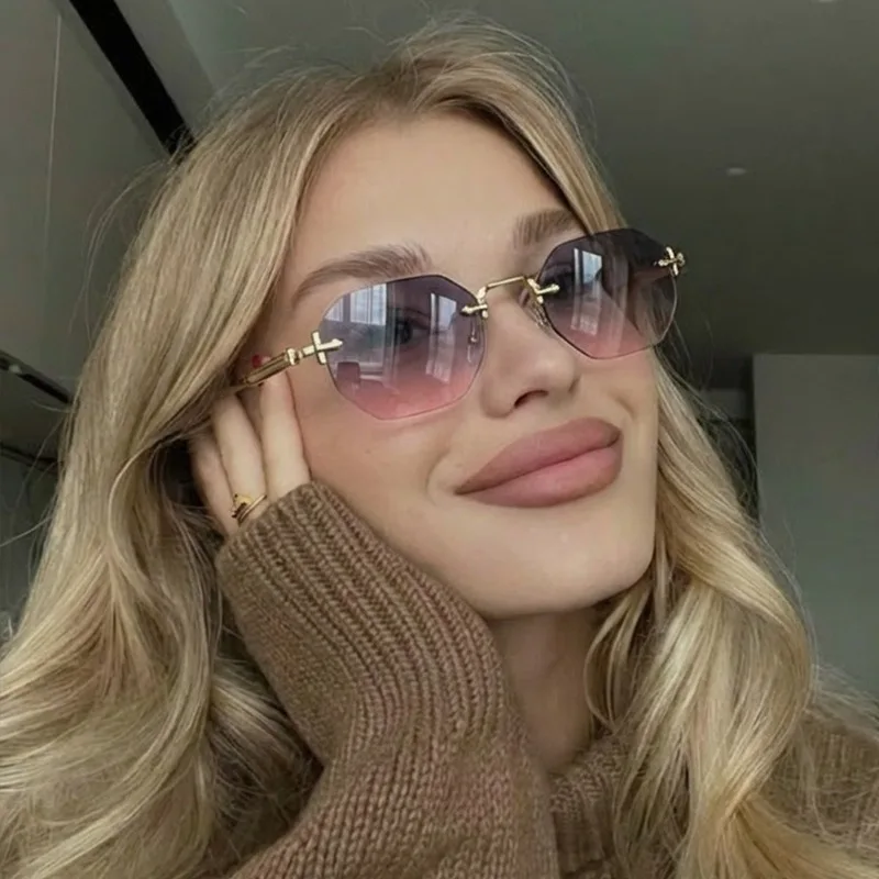 

2026 Fashion Women's Sunglasses, Polygonal Rimless Glasses, Minimalist Versatile Retro Exquisite Unisex Summer Travel Sunglasses