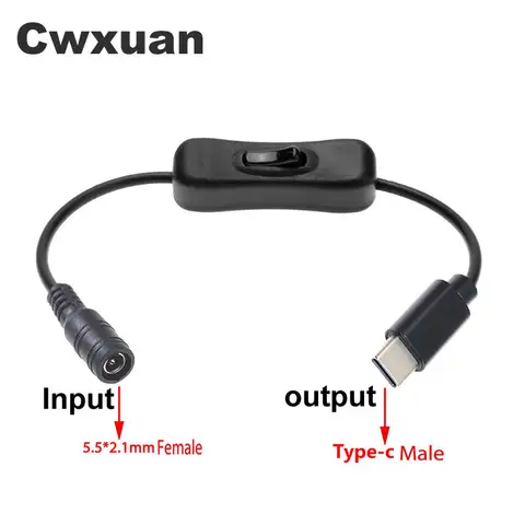 DC5.5 x 2.1 mm Female jack to Type-C USB 3.1 Male Plug DC Power Connector Adapter DC to Type c Male With Switch