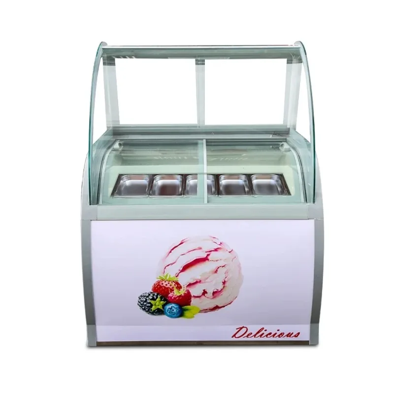 Commercial Single-Temperature Marble Ice Cream Display Case LED Curved Double Glass Door Compressor Freezer Refrigerator ETL