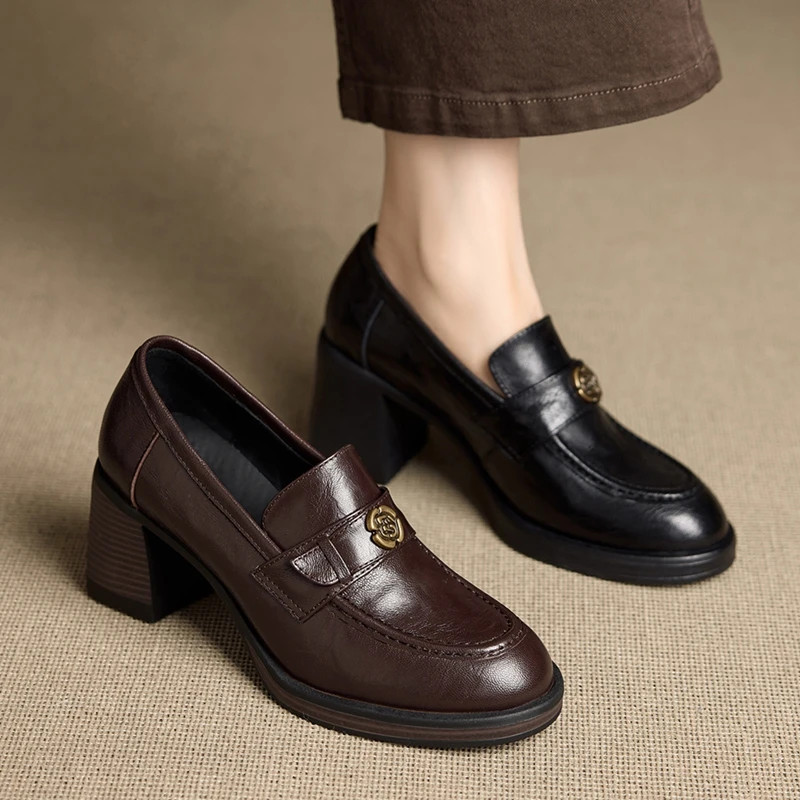 

Женские туфли на высоком каблуке AIYUQI, туфли на массивном каблуке в стиле ретро, женские туфли без шнуровки на весну и осень, женские лоферы в британском стиле