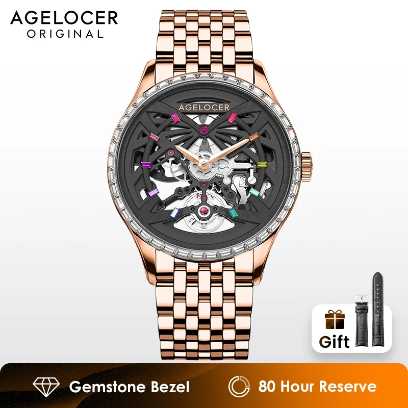 

AGELOCER Original Schwarzwald Watch Men Luxury Gold Watch Hollow Automatic Mechanical Watch Diamond Watch Birthday Gift for Men