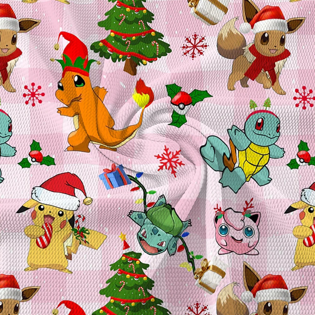 

Christmas Cute Pokemon Pikachu Cotton Bubble Fabric Sewing Quilting Fabric Needlework Stockings Material DIY Handmade 50*145cm