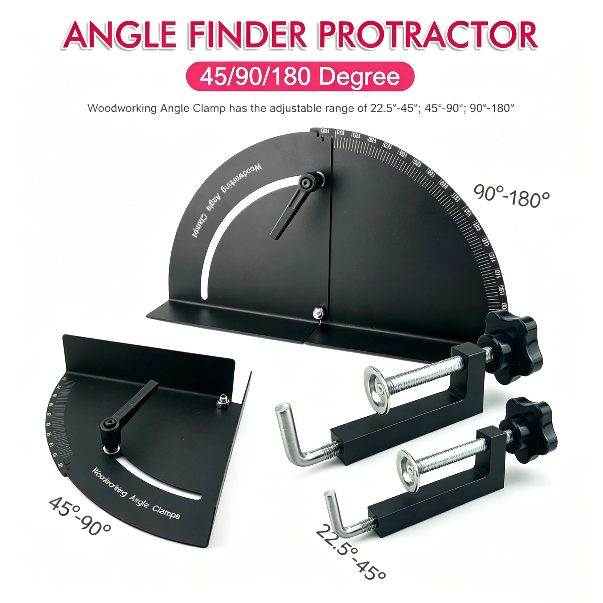 2Pcs Woodworking Fixed Clamp + Angle Positioner Set Multi-Angle Adjustment Corner Locator for Frame Splicing
