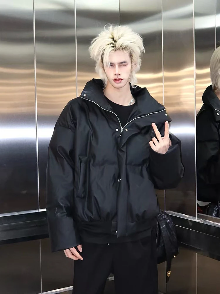 

Мужская зимняя куртка из искусственной кожи с высоким воротником, утепленная хлопком, в американском стиле, Cleanfit, верхняя одежда из хлопка