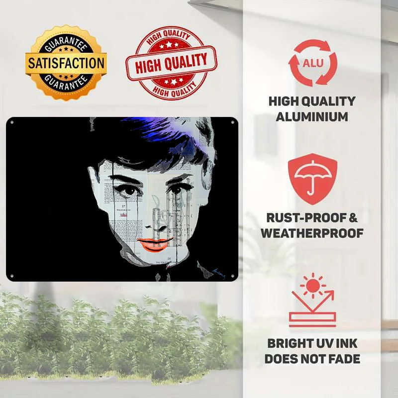Audrey Hepburn 3D Printed Texture Poster Personalized Wall Art Retro Metal Tin Signs for Wand Deko Bar Accessories Room Decor