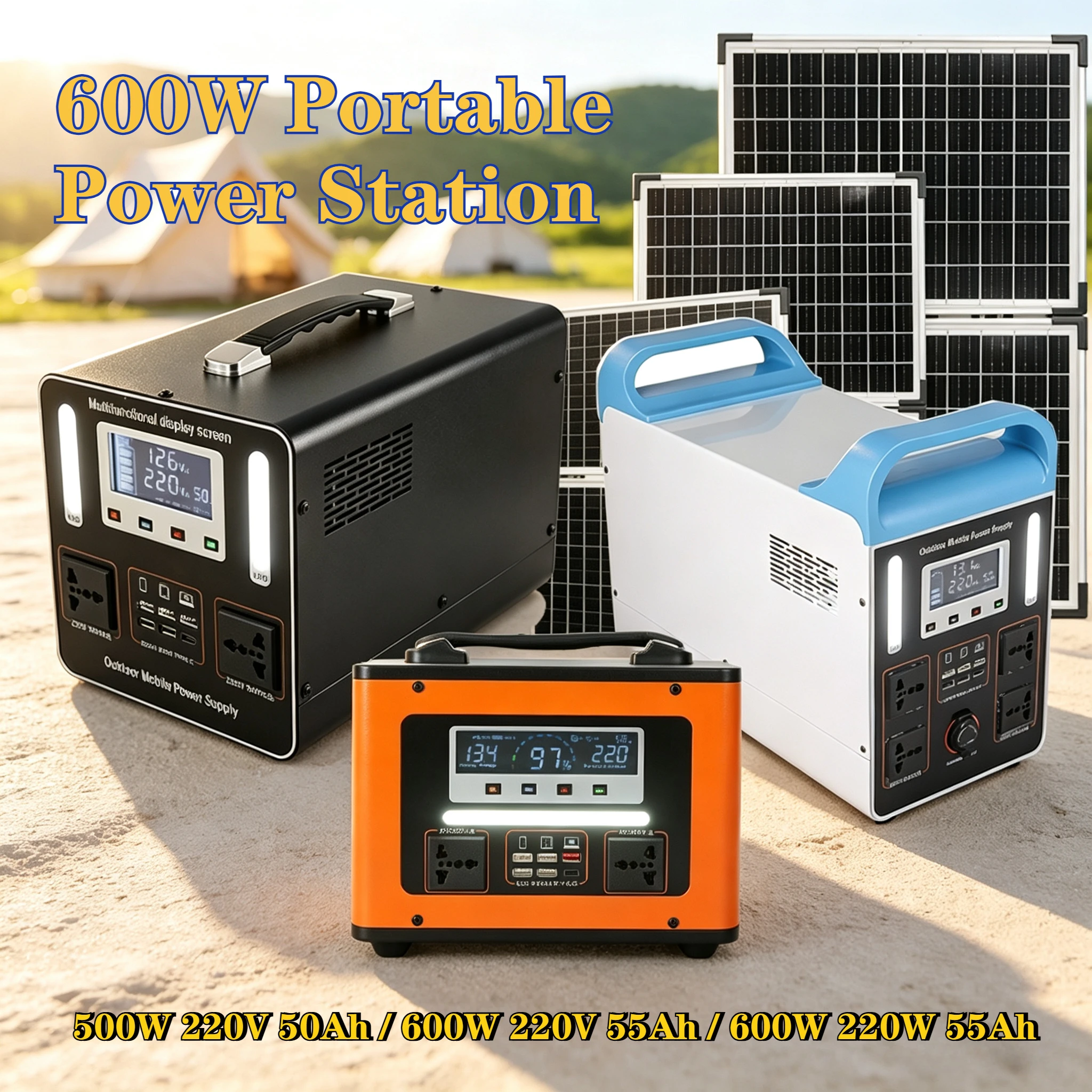 600W Portable Power Station 220V LiFePO4 High Power 555Wh 55Ah Solar Outdoor Mobile Power Supply Home Emergency Energy Storage