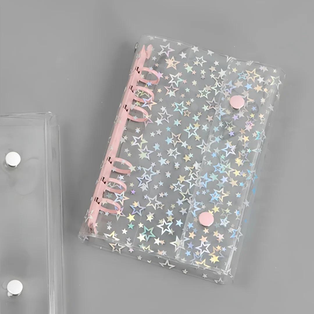 1pc A6 Laser Star transparent PVC cover and 6-ring binder A6 notebook - suitable for schools and offices