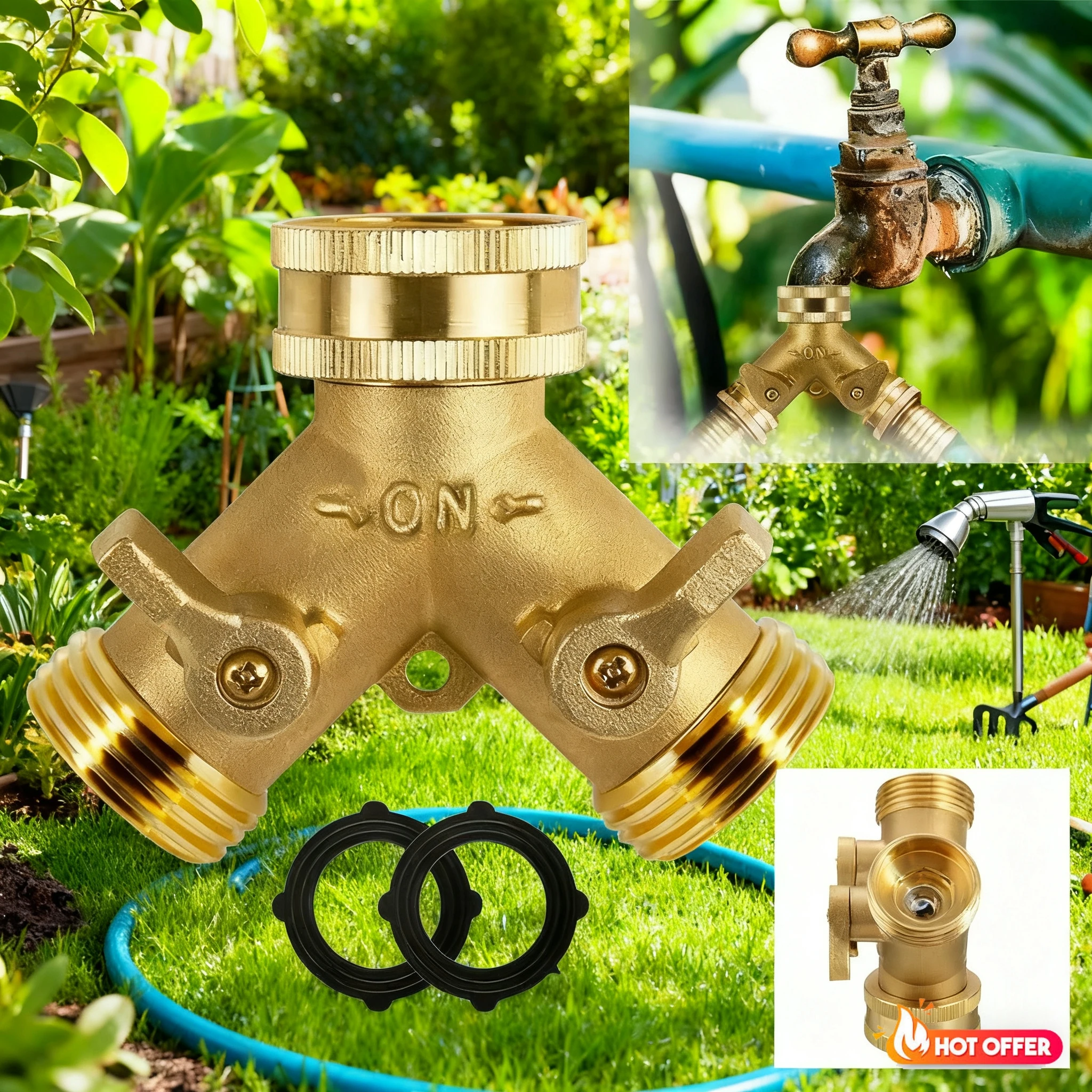 

2-ходовой разветвитель садового шланга, 3/4 дюйма Y-образный разъем для полива садового крана для крана, соединитель садового шланга, система полива, латунь