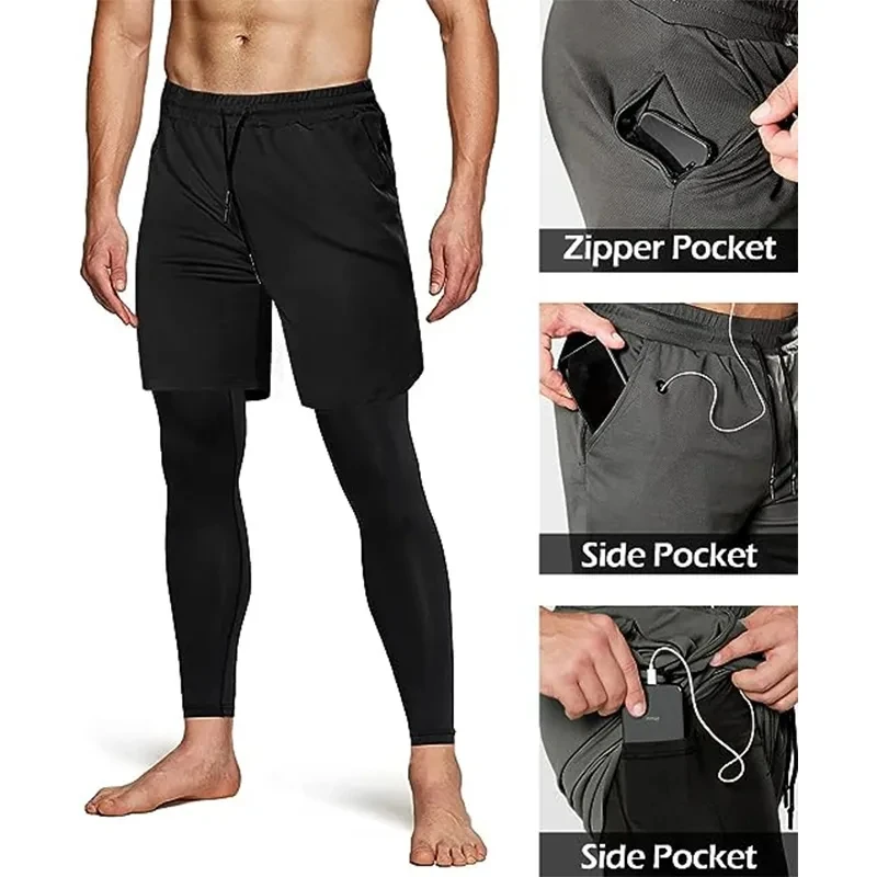 Double-deck 2 in 1Pants Men Sportswear Compression Leggings Gyms Male Trousers Casual Tracksuit Track Joggers Sweatpants Men - Image 4