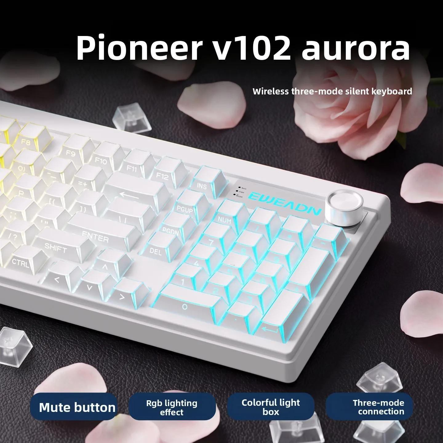 V102 Aurora Tri-Mode Keyboard Bluetooth Wired 2.4G RGB Light Gaming Office Keyboard