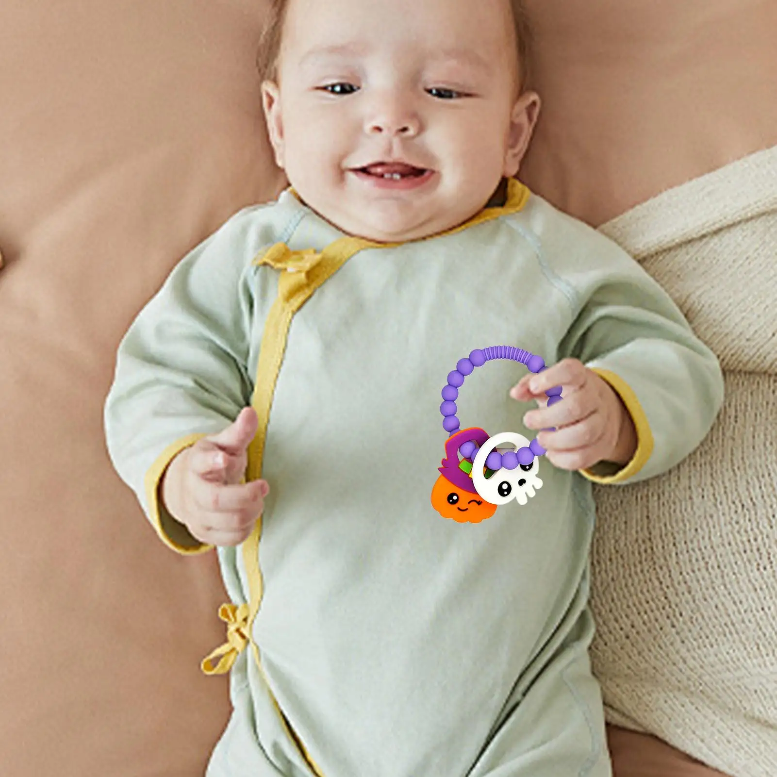 Gryzaki dla niemowląt, silikonowe bransoletki do ząbkowania, pierścienie do żucia z koralikami grzechotkowymi dla dzieci, chłopców, maluchów, do domu, sypialni, podróży, do użytku w pomieszczeniach.