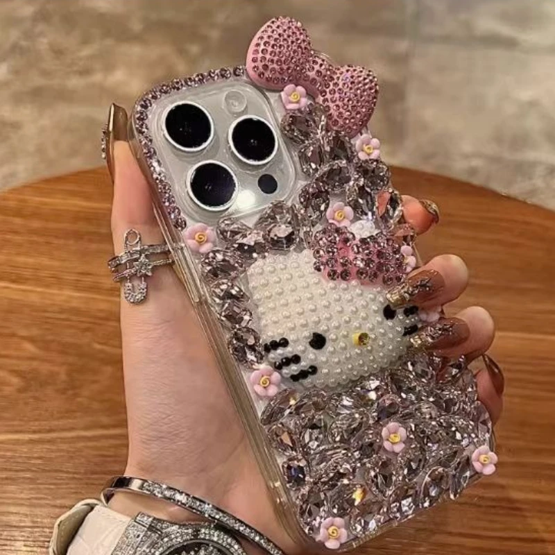 

Bowknot Flower Pearl Hello Kitty Phone Case for Samsung Galaxy S25 Ultra S25 S24 Plus Full Coverage Protective Case