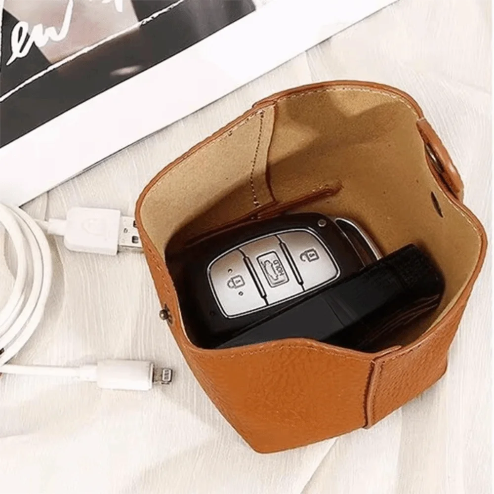 Portable Solid Color PU Leather Coin Purse Small Size Small Earphone Bag Multi-function Purse Gift Idea