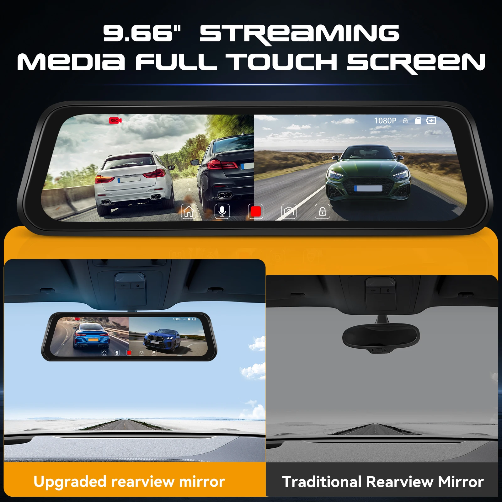 Podofo 9,66'' Dashcam 1080P Dual-Objektiv Auto-DVR Mehrsprachiger Auto-Videorekorder mit 480P Rückfahrkamera 150° ° Breiter Betrachtungswinkel – Detail 10