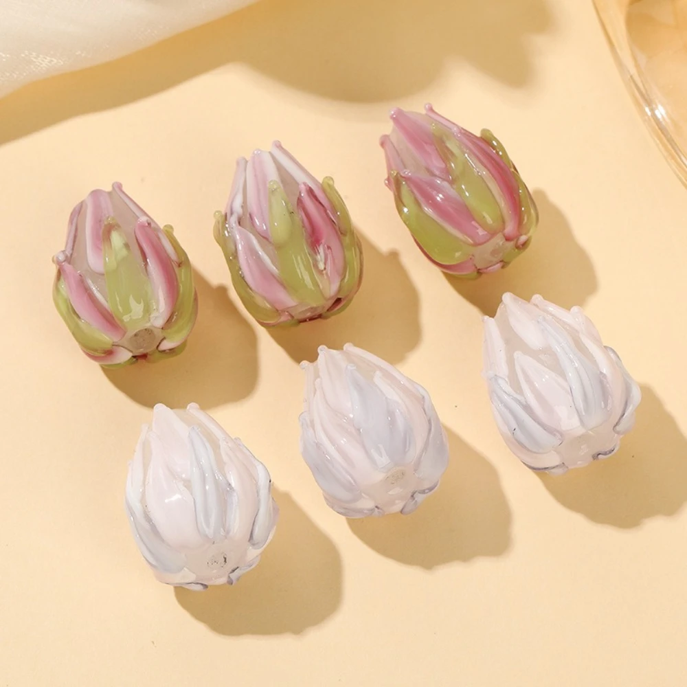 

JIATENG 4-piece, Stylish and Charming White Purple Tulip Beads, Handmade Lamp Glass, Flower Bead Chain DIY Accessories