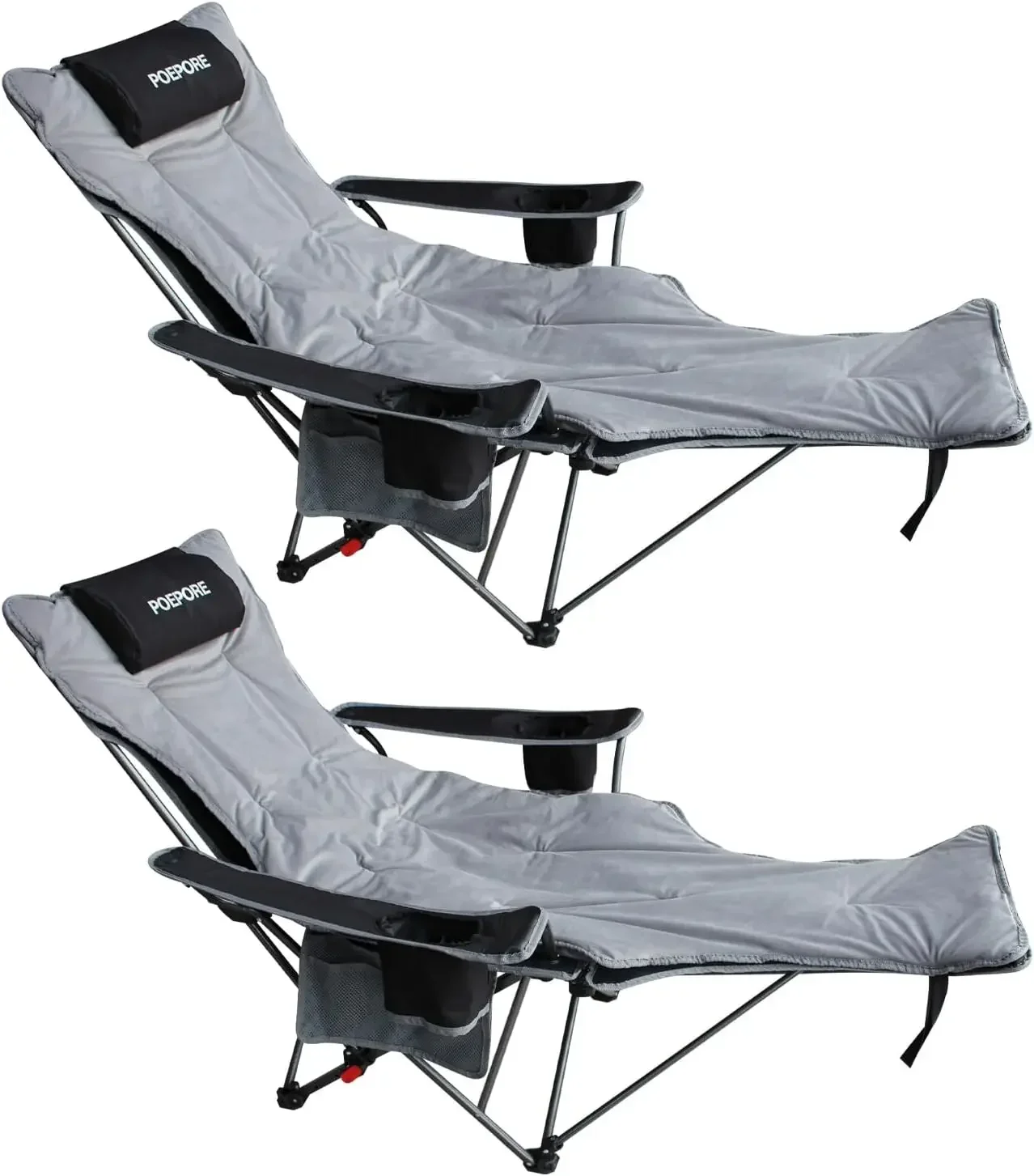 2-Pack Reclining Camping Chair with Removable Footrest Lounge Chair with Headrest, Cotton Cushion, Portable Adjustable Folding