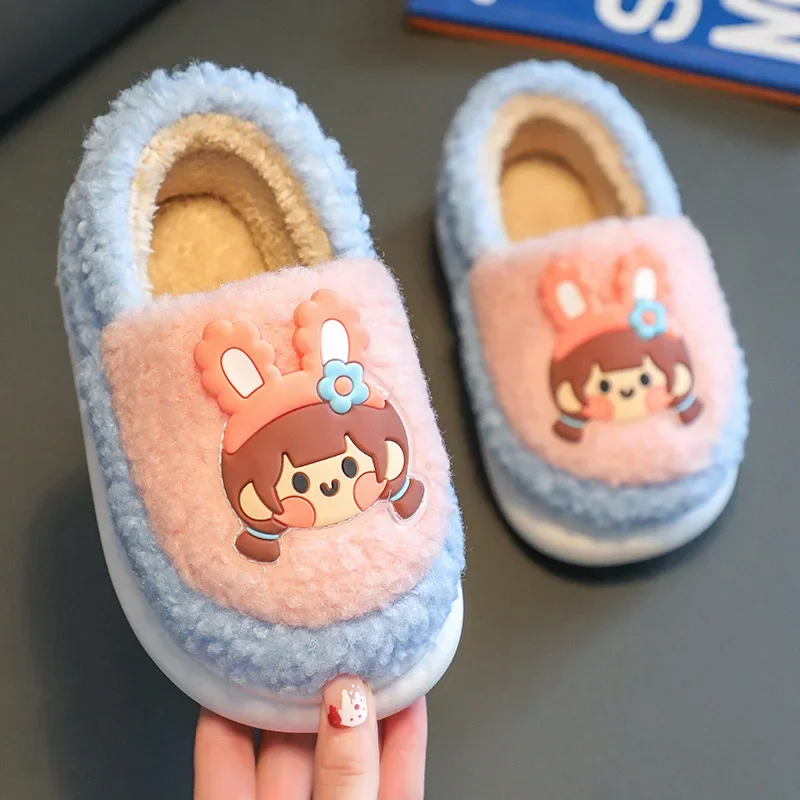 Pantuflas Child Cotton Slippers Winter New Indoor Girl House Shoes Cute Slippers for Home Heel Cotton Shoe Kids Shoes Flip Flops