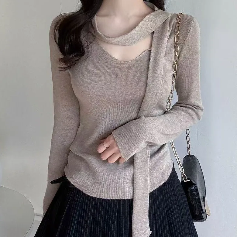 レディース Vネック ロングスリーブ ニットウェア 秋冬 ファッション ベルト付き ベースレイヤー トップス ハイエンド アエソピア パーソナル