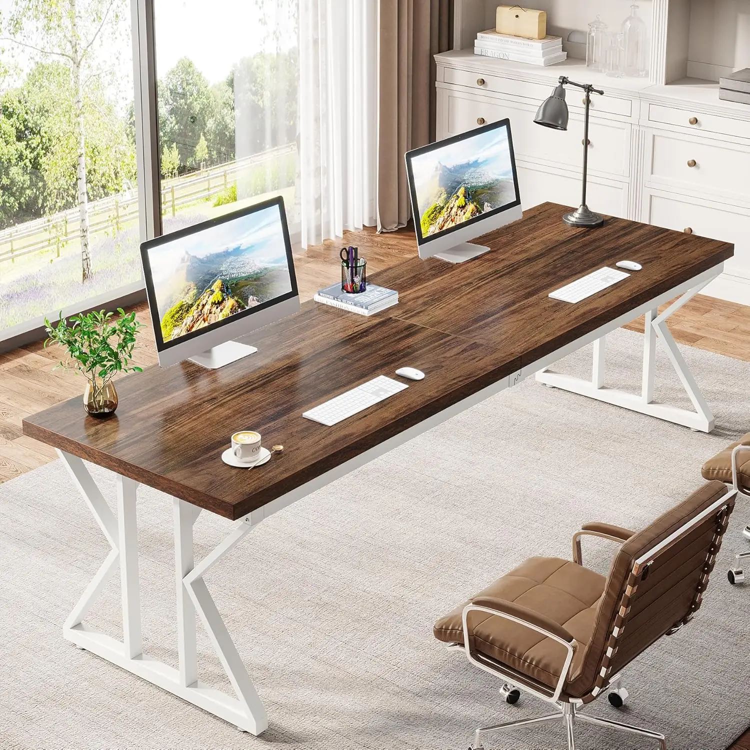 Tribesigns 78.7 Inches Long Computer Desk, Two Person Desk Large Executive Office Desk, Double Desk Study Writing Table For