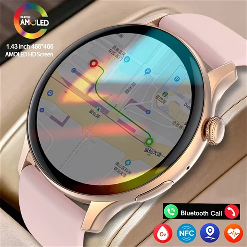 

2024 GPS Smart Watch Women 1.43 Inch AMOLED 466*466 HD Screen Sport Heart Rate NFC Custom Dial Bluetooth Call Smartwatch Ladies