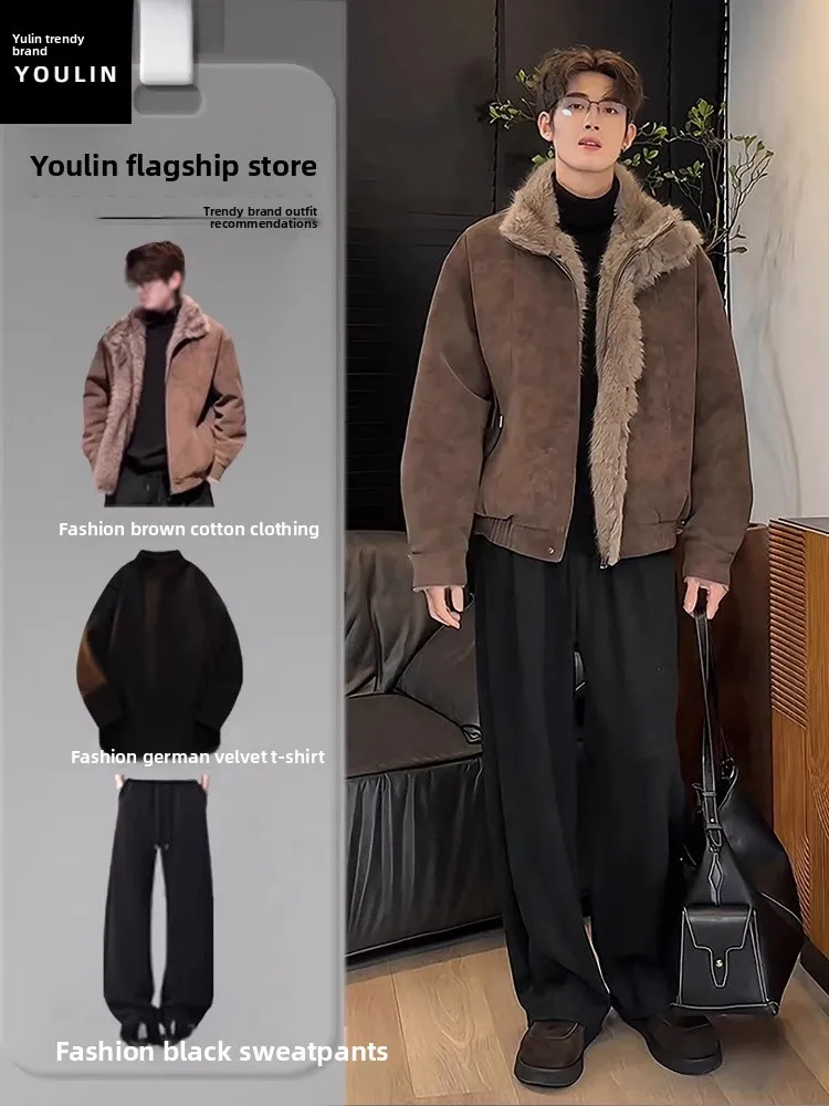 

Мужская хлопковая куртка с меховым воротником или кожаной вставкой и мехом, молодежный стиль, гарантированное тепло, застежка-молния