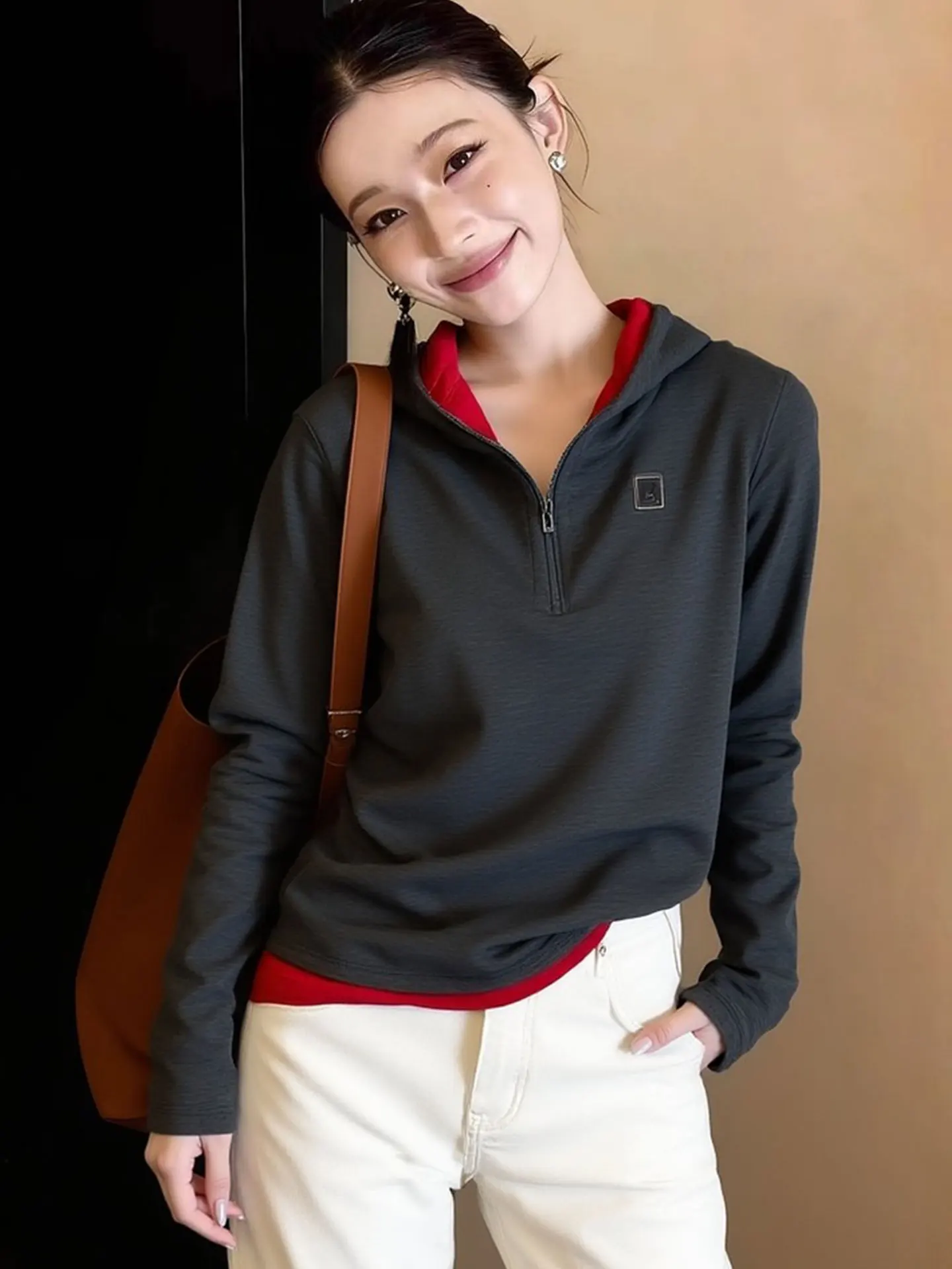 

Ele Long Sve Hoodie with f Zipper Color Blo Base Layer irt Spring Commute Faionable Versatile Women's Top