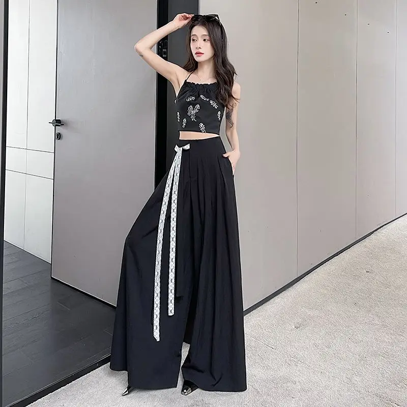 

Женские широкие брюки из кружева на весну-лето 2026: Новые повседневные свободные прямые брюки в пол