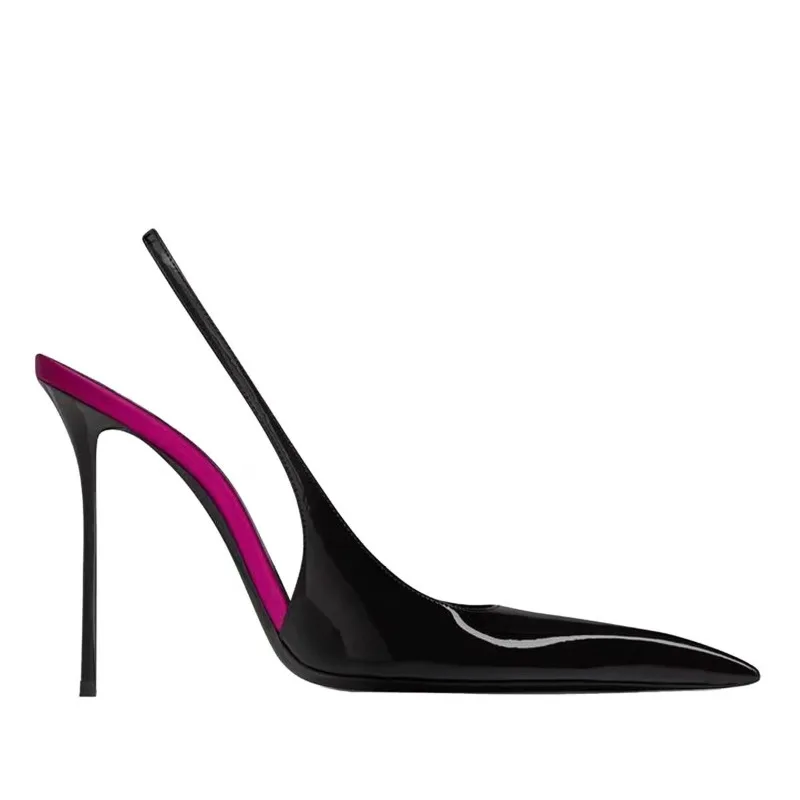 Spring and Summer Pointed Toe Stiletto Patent Leather Sandals Women's Back Empty Shallow Mouth Non-Tired Foot High Heels image 4