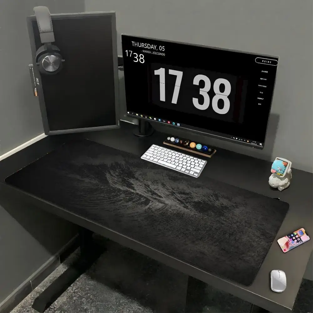 Dark Black Sand Texture Desk Mat Waterproof Non Slip Subtle Gradient Minimal Mouse Pad Nice Gift for Luxury Office Decor