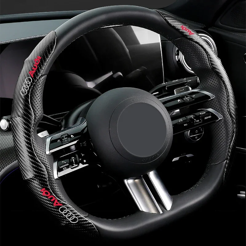 Non-Slip Carbon Fiber Car Steering Wheel Cover For Audi B6 B7 B8 B9 A3 8P 8V A4 A6 C6 C5 Q2 Q3 Q5 Q7 Q8 TT TTS RS3 RS4 Styling