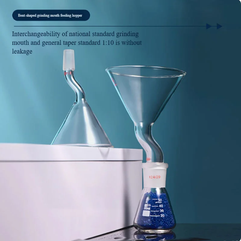 Curved grinding mouth feeding funnel triangular conical funnel corrosion-resistant high temperature high borosilicate glass