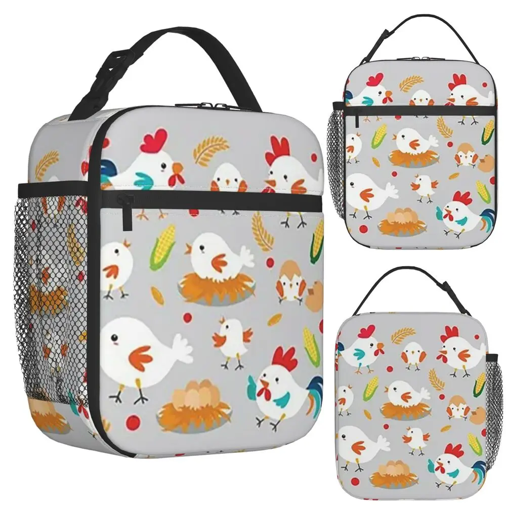 Cute Chicken Family Insulated Lunch Bag for Kids School Cooler Thermal Food Box Tote Portable Lunch Boxes Container