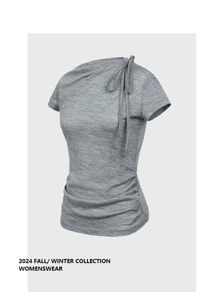 

Летний новый топ Forever 2025: модный, облегающий, с бантом на плече, для женщин, фасон Pear ape Fit