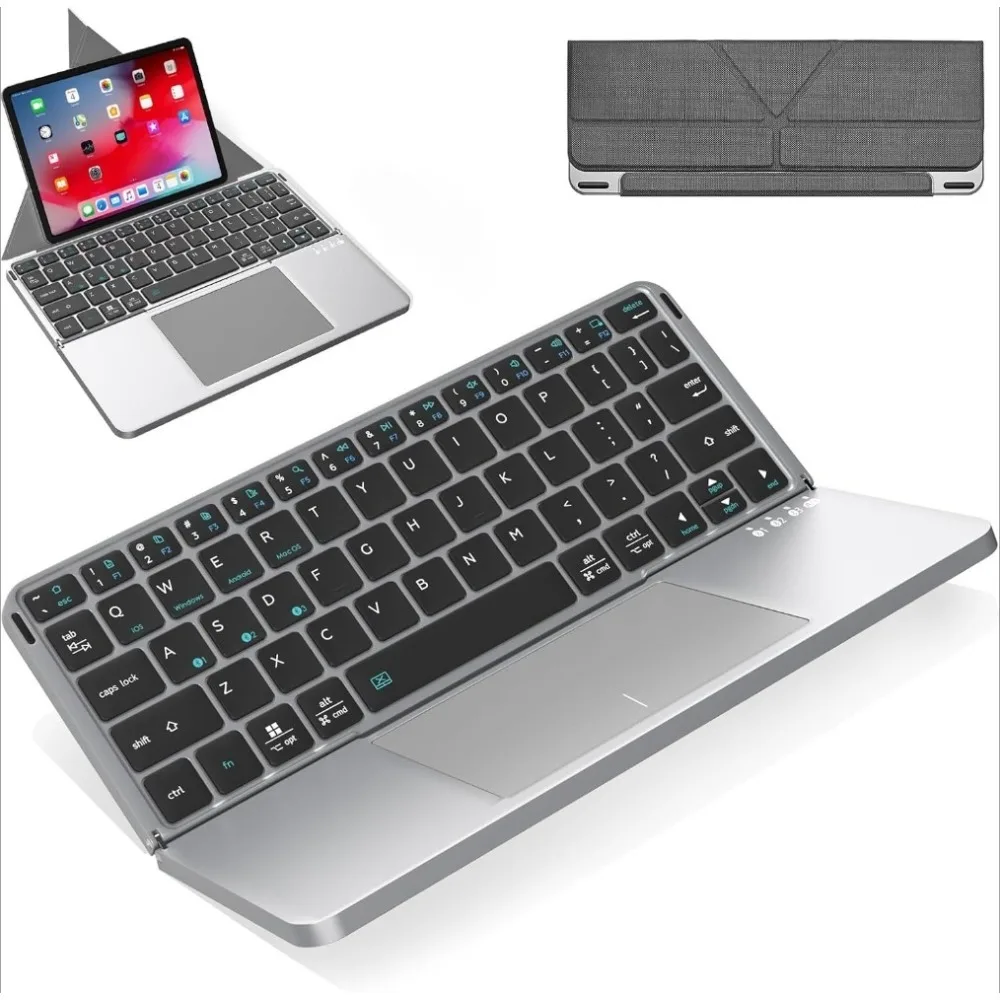 2025 New Foldable Bluetooth 5.0 Keyboard with Touchpad and Phone Holder for Tablets PC iOS Android Windows Mac