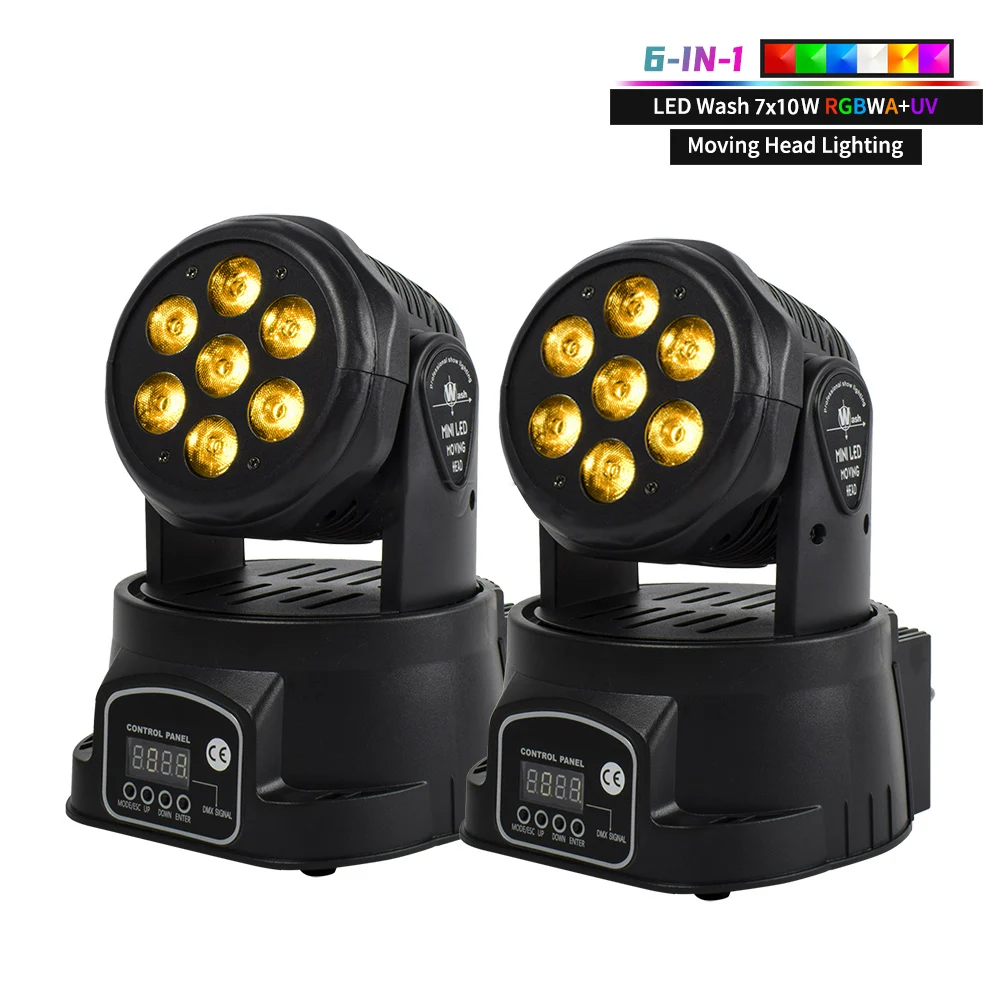 New 2PCS 7x10W LED Moving Head Light 6 IN 1 RGBW Professional Stage Effect DMX512 Wash Light for Disco DJ Music Party Dance Club