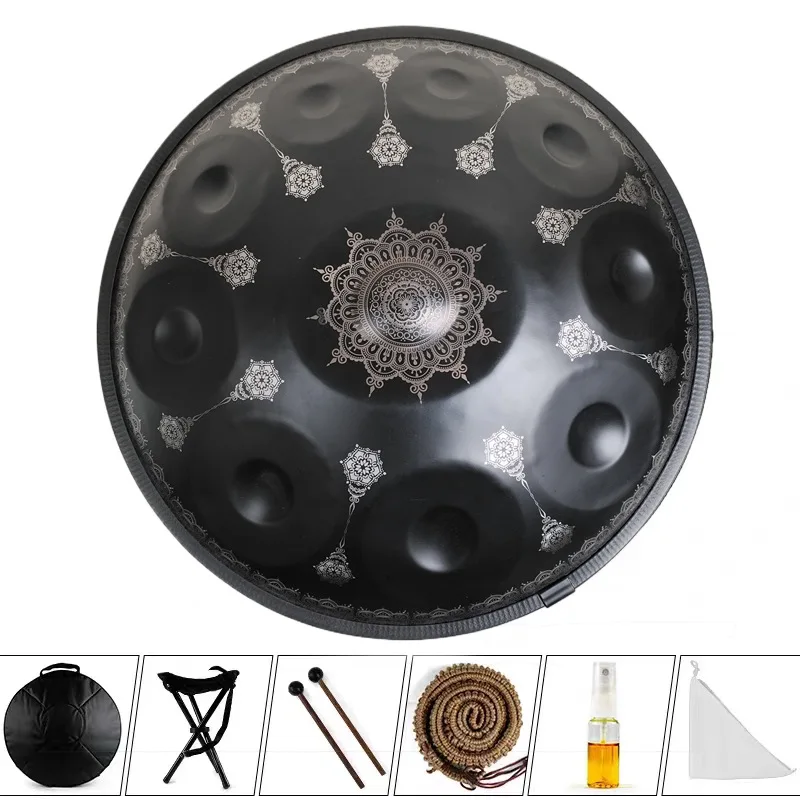 Factory Direct Sale 10-Note Mandala Style Handpan Drum 440HZ Stalowy bęben z językiem Instrument komorowy ze stali nierdzewnej