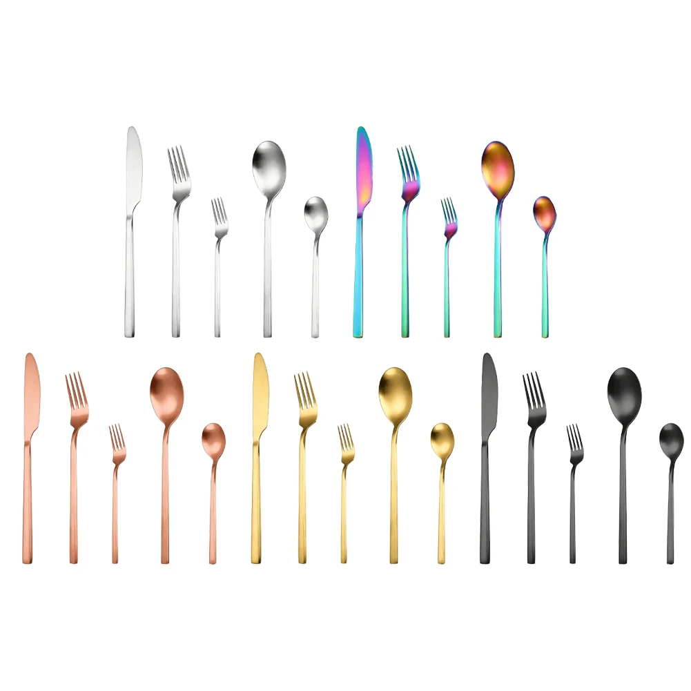 5Pcs Matte Finish Stainless Steel Flatware Set New Square Straight Handle Dinner Cutlery For Home Dining Table Party Daily Use