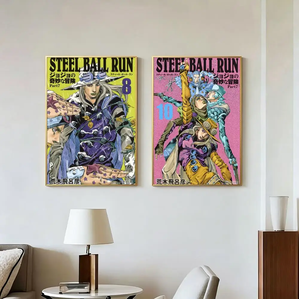 Manga JoJo Steel Ball Run Poster Peel And Stick Wall Art Self Adhesive PP Waterproof Wall Decor Living Room Bedroom Gift