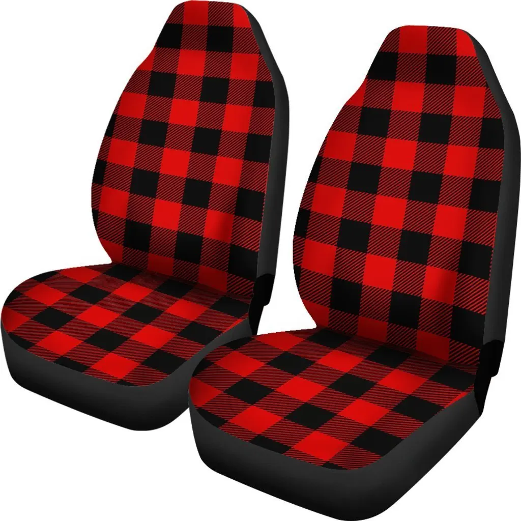 Lumberjack Red Pattern Print Seat Cover Car Seat Covers Set 2 Pc, Car Accessories Car Mats