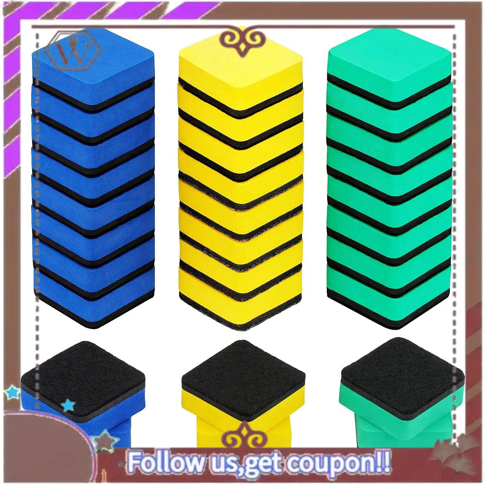 ABBG-30Pcs ممحاة السبورة البيضاء قابلة للغسل وإعادة الاستخدام ممحاة السبورة المغناطيسية لتنظيف علامات المسح الجاف