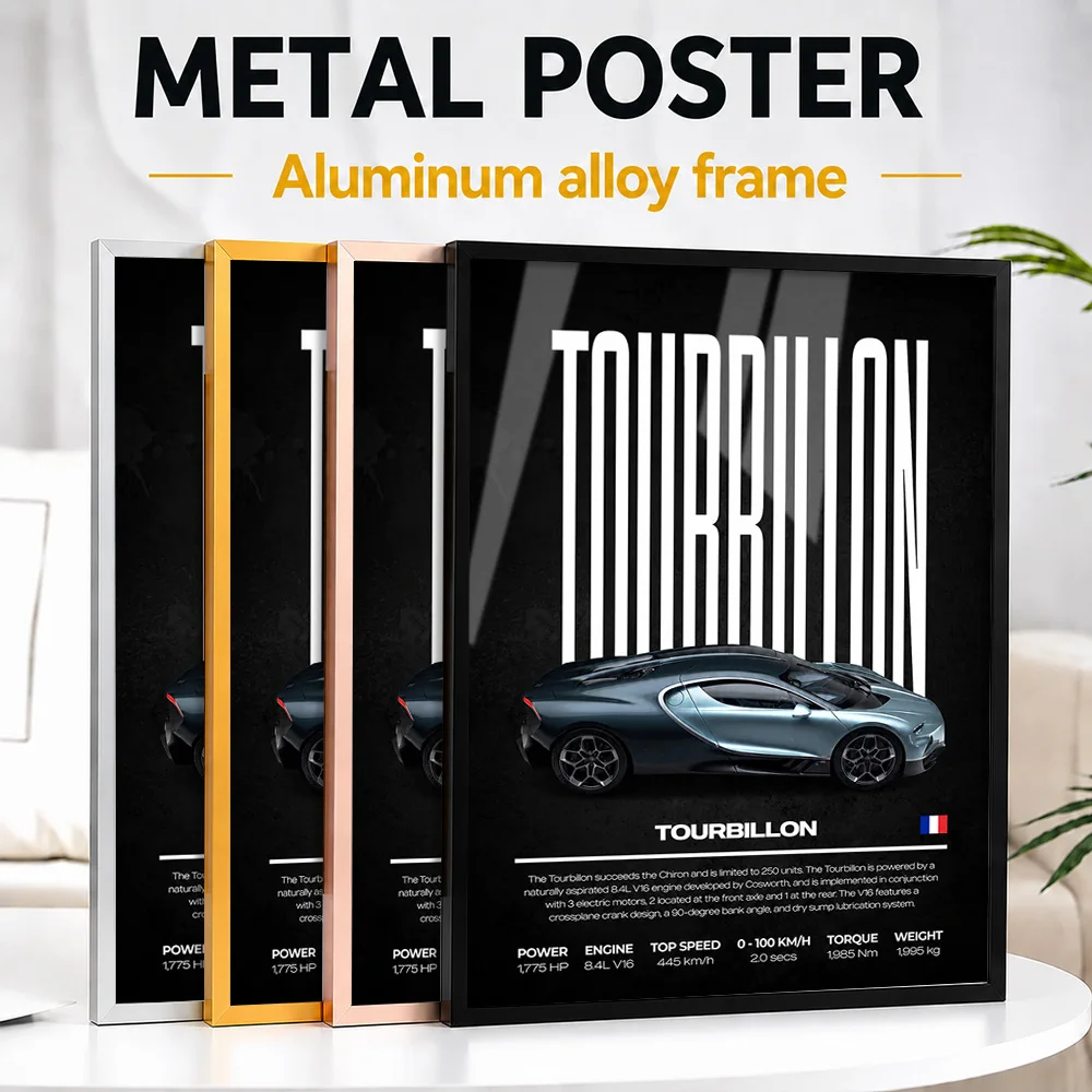 France Tourbillon Car Framed Metal Poster Personalized Photo Sleek Performance Style Wall Art For Man Cave Ideal Birthday Gift