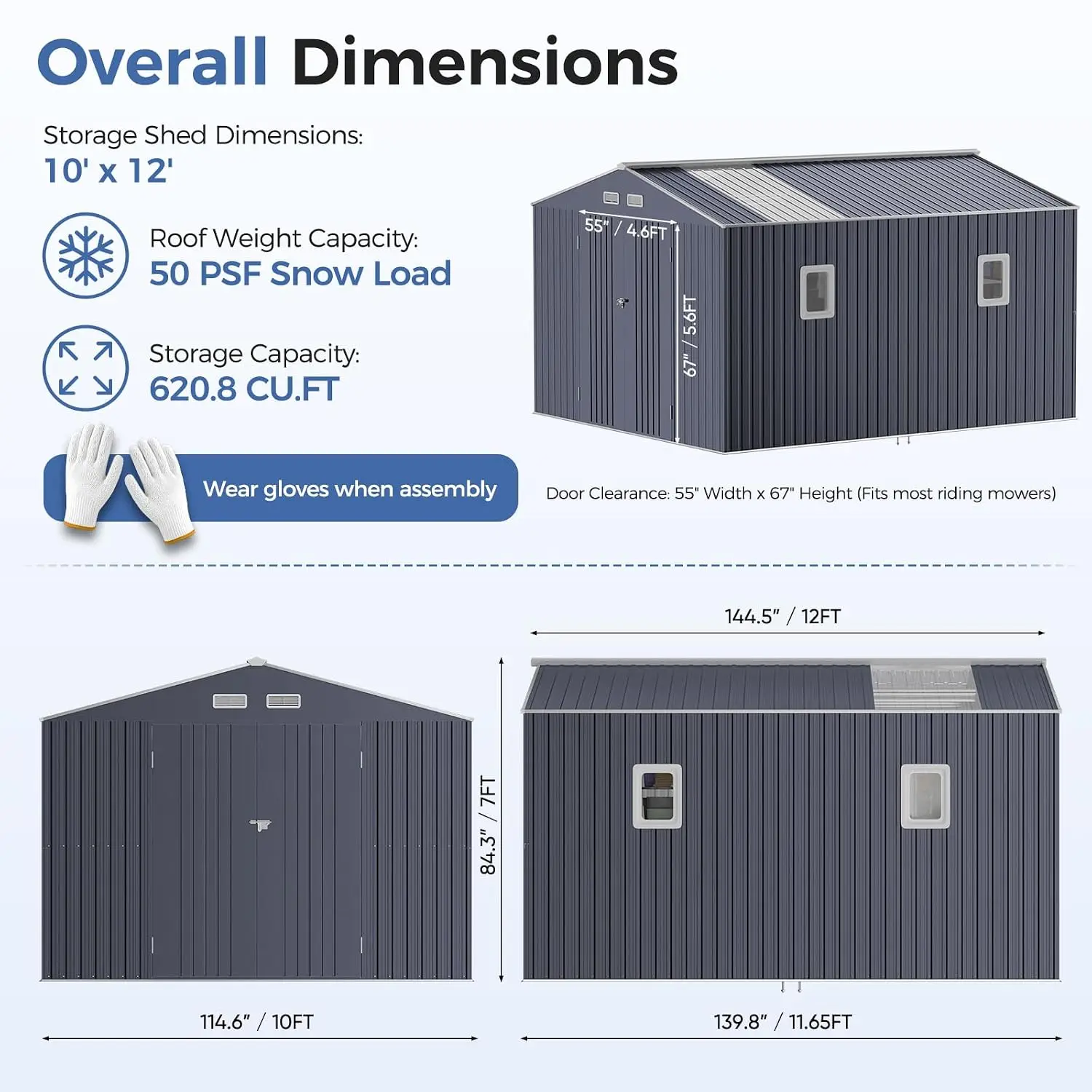 10x12 FT Metal Storage Shed with Base Frame Kit, Custom