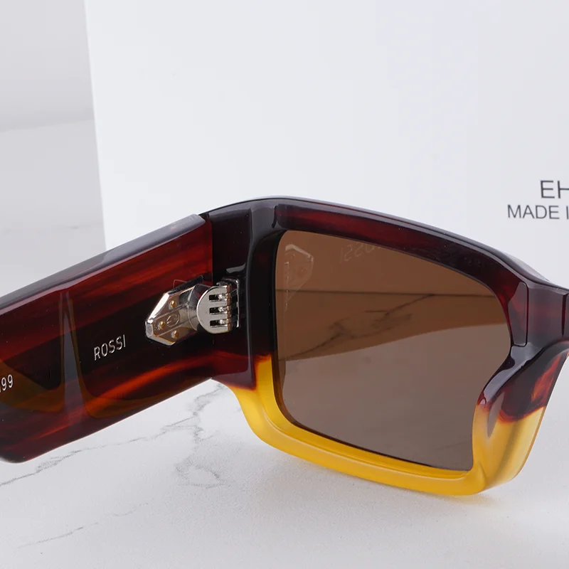 نظارات شمسية كلاسيكية للرجال من ROSSI مخططة مربعة الشكل باللون البني الفاخرة ذات جودة عالية ونظارات شمسية من الأسيتات السميكة للرجال