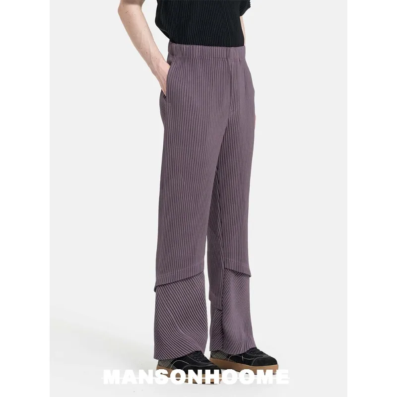 Miyake Minimalist Collection Men's Trousers Pleated Casual Loose Patchwork Draped Straight Trousers Shopping Dancing Commuting