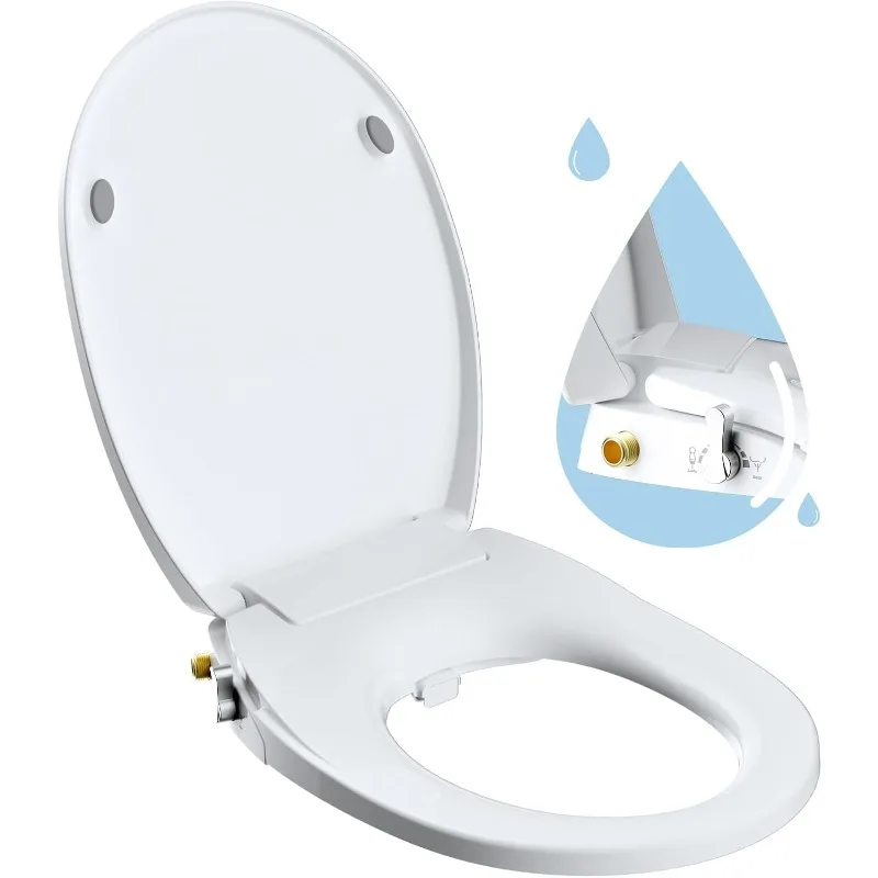 

Round Bidet Toilet Seat with Slow Close, Non-Electric Bidet Attachment for Toilet Seat with Dual Nozzle, Bidet Sprayer with