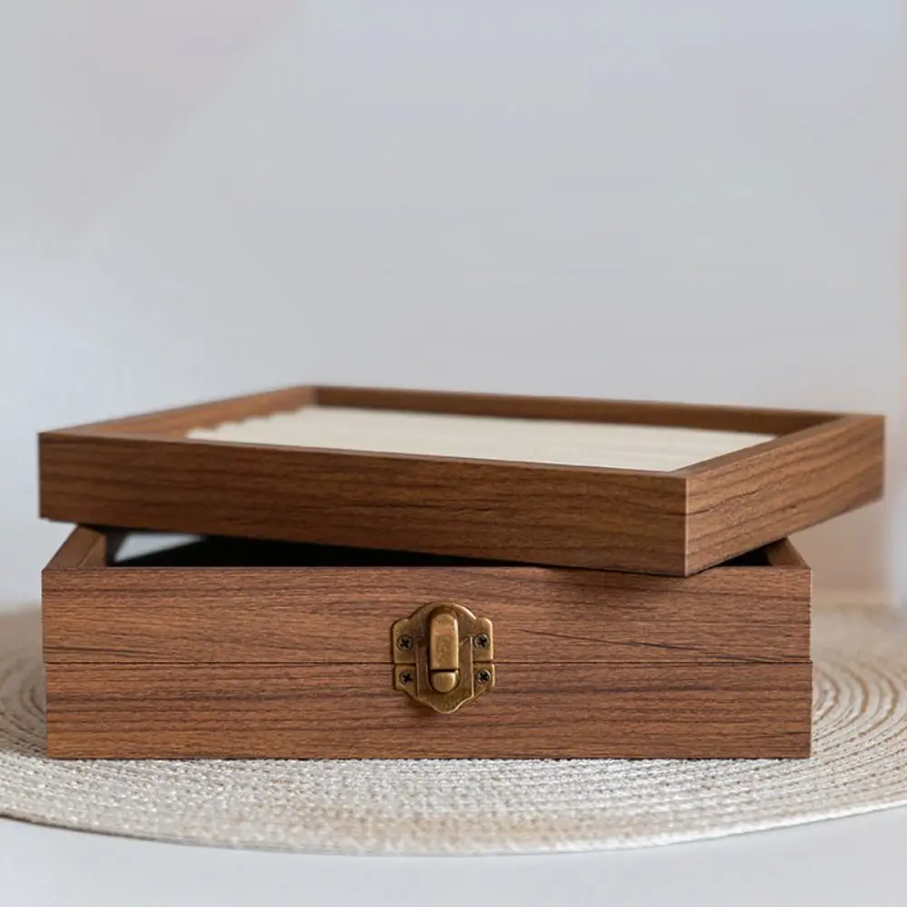 

Multipurpose Elegant Wood Jewelry Box Velvet Glass Lid Earrings Display Tray Storage Box Dust-proof Ring Display Holder Home