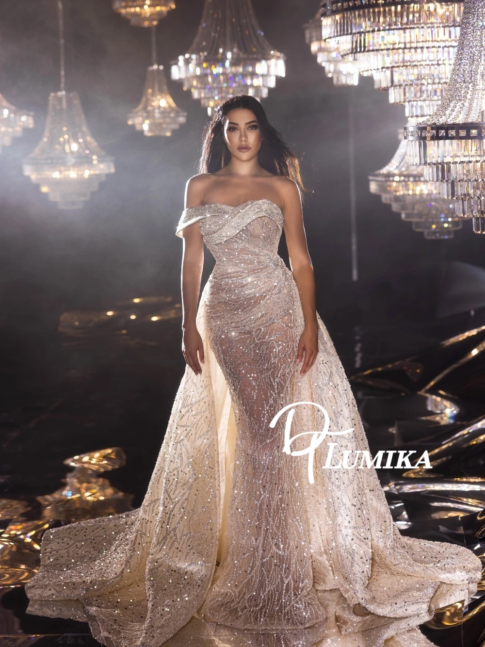 

Элегантное вечернее платье из прозрачной сетки 2 в 1, блестящее сексуальное вечернее платье русалки с бисером для женщин, одежда для ужина, свадьбы, гостя, выпускного вечера