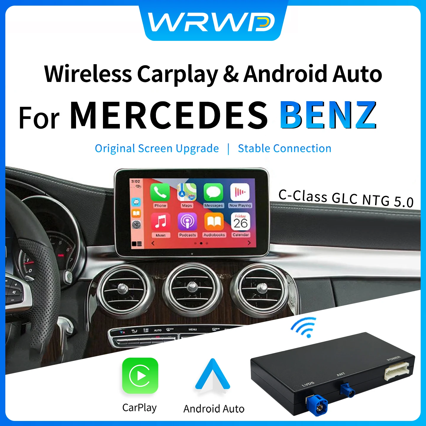 CarPlay inalámbrico para Mercedes Benz A CLA GLA W176 Clase C W205 GLC 2015-2018 con Android Auto, Mirror Link, AirPlay y Car Play